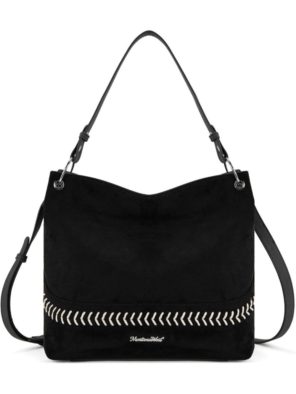 Women's Black-2 Vegan Leather Tote Satchel Handbag Top Handle Crossbody Bag